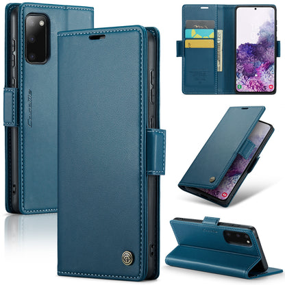 Samsung Galaxy S20 Leather Case - RFID Anti-Theft, Butterfly Buckle, Card Slot, Stand, Litchi Texture