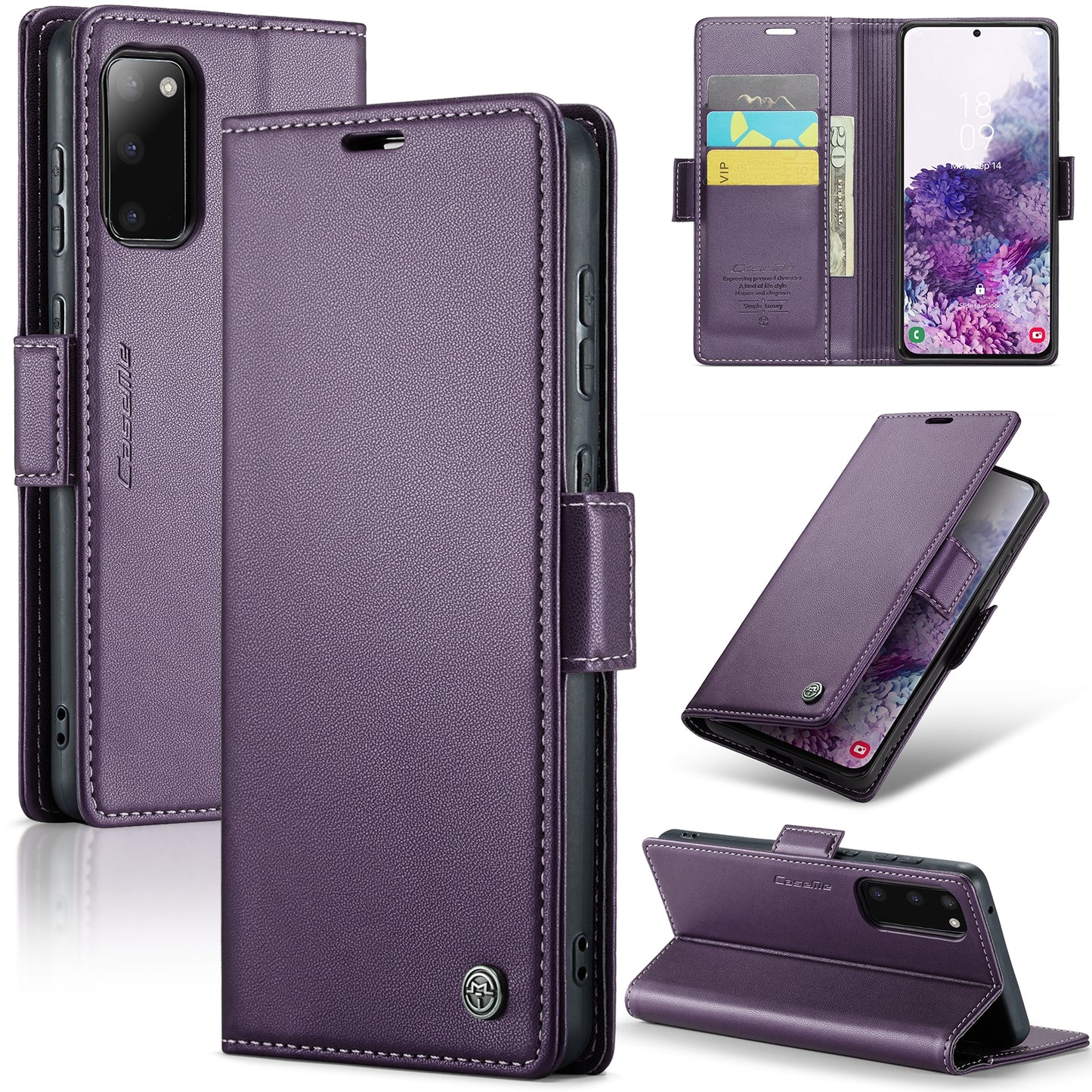 Samsung Galaxy S20 Leather Case - RFID Anti-Theft, Butterfly Buckle, Card Slot, Stand, Litchi Texture