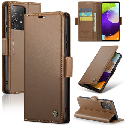 Samsung Galaxy A52/A52s 5G Case - RFID Anti-Theft Leather with Butterfly Buckle, Card Slot, Stand - Litchi Texture