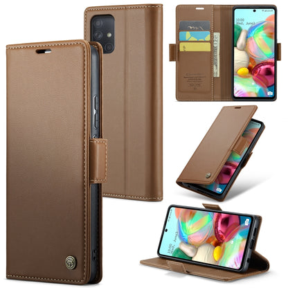 Samsung Galaxy A71 4G Case - Litchi Texture Leather with RFID Blocking, Card Slot & Stand