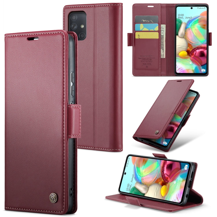 Samsung Galaxy A71 4G Case - Litchi Texture Leather with RFID Blocking, Card Slot & Stand