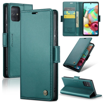 Samsung Galaxy A71 4G Case - Litchi Texture Leather with RFID Blocking, Card Slot & Stand