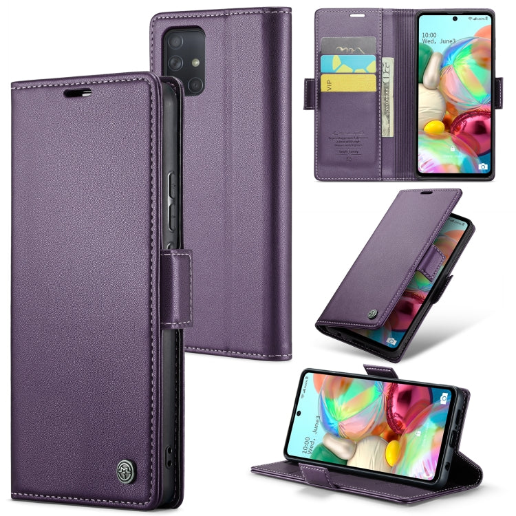 Samsung Galaxy A71 4G Case - Litchi Texture Leather with RFID Blocking, Card Slot & Stand