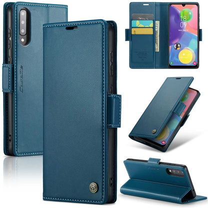 Samsung Galaxy A70/A70s RFID Leather Case - Litchi Texture with Card Slot & Stand