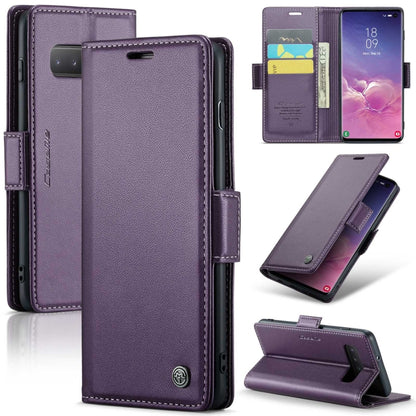 Samsung Galaxy S10 Leather Case - RFID Anti-Theft, Card Slot, Stand, Butterfly Buckle, Litchi Texture