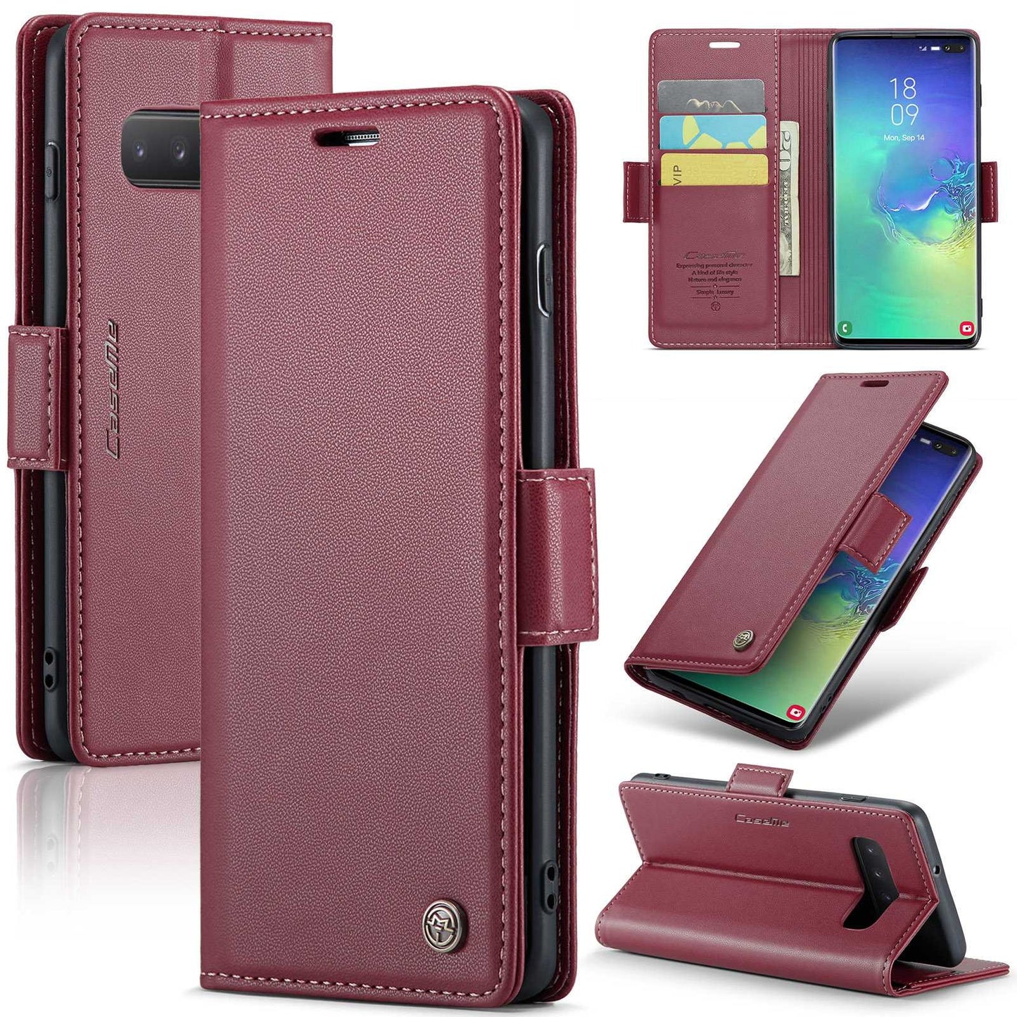 Samsung Galaxy S10+ Case - RFID Anti-Theft, Butterfly Buckle, Litchi Leather with Card Slot & Stand