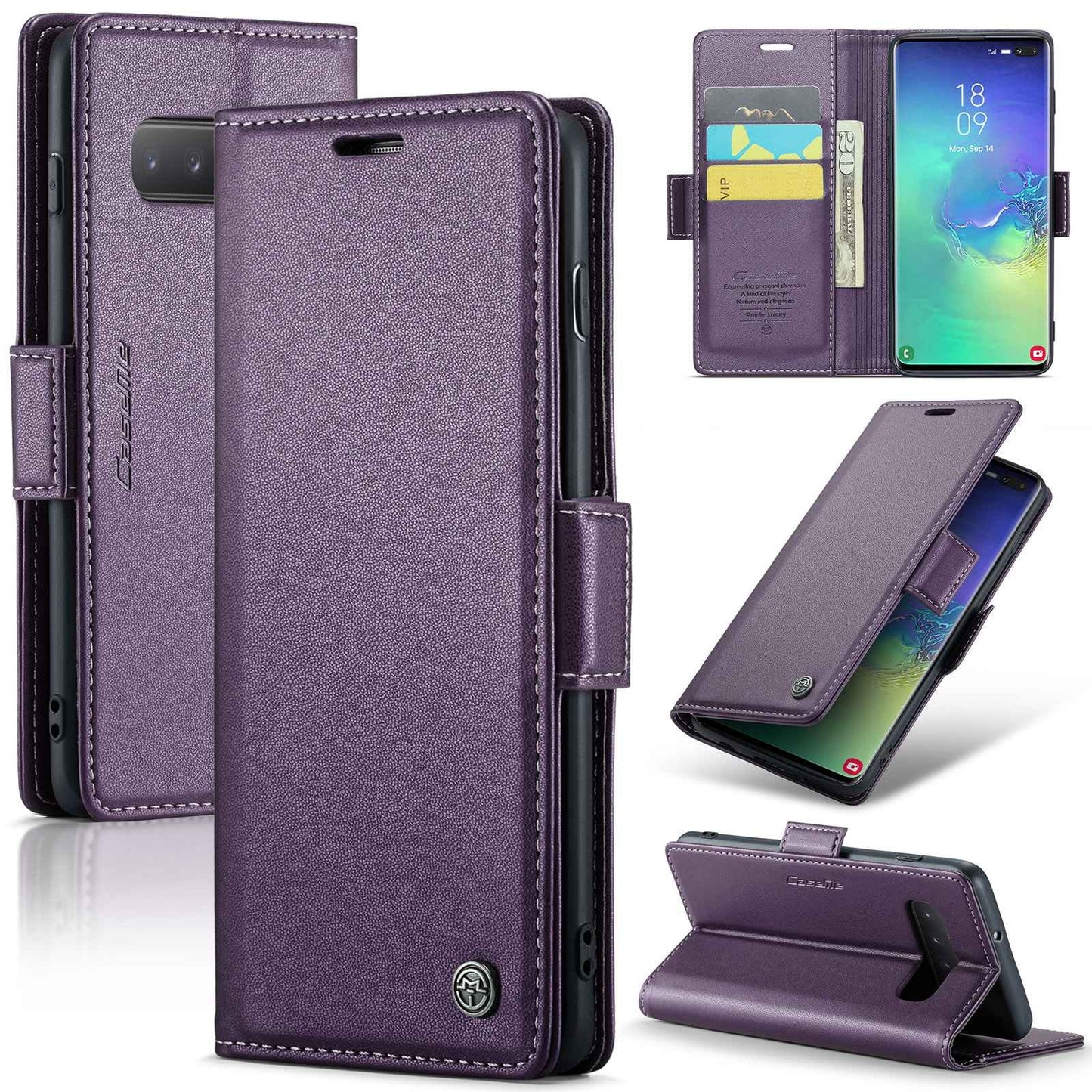 Samsung Galaxy S10+ Case - RFID Anti-Theft, Butterfly Buckle, Litchi Leather with Card Slot & Stand