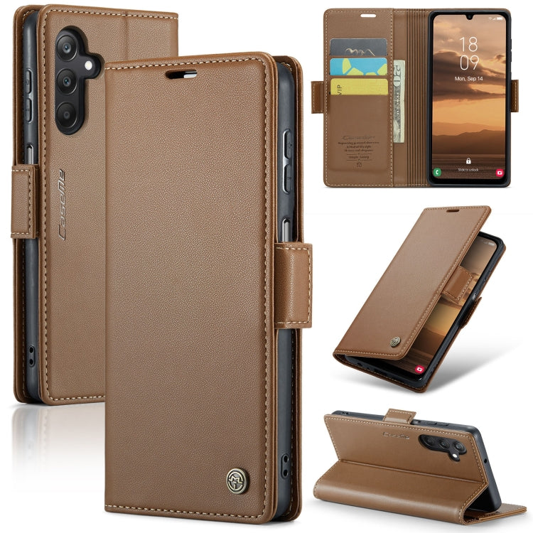 Samsung Galaxy A25 5G Leather Case - RFID, Butterfly Buckle, Card Slot, Stand - Litchi Texture