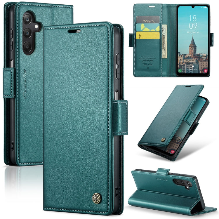 Samsung Galaxy A25 5G Leather Case - RFID, Butterfly Buckle, Card Slot, Stand - Litchi Texture