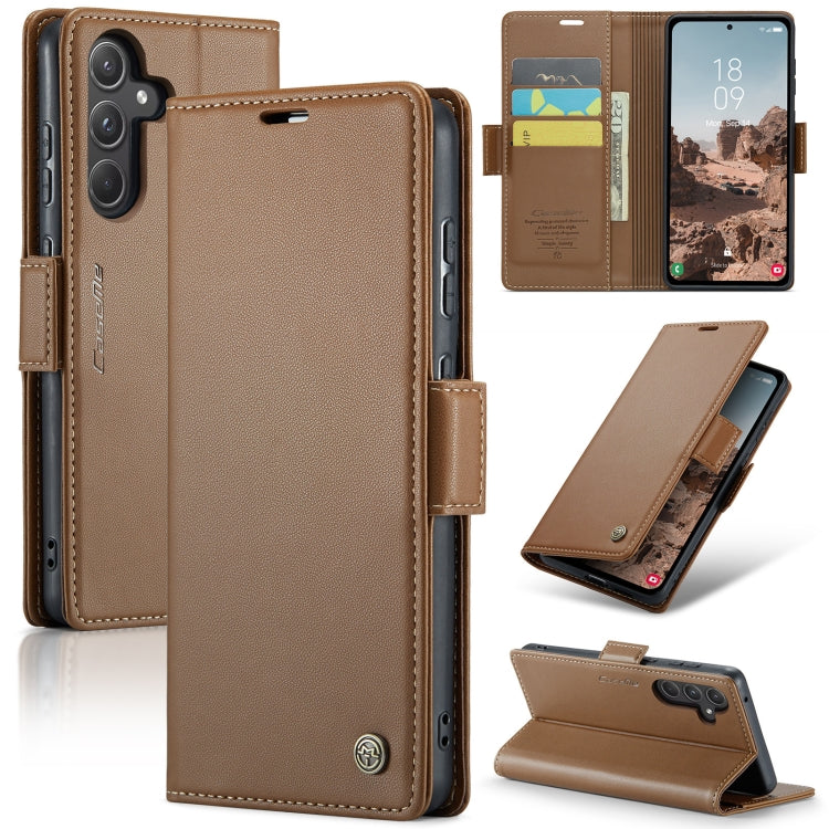 Samsung Galaxy A55 Case - Litchi Texture Leather, RFID Anti-Theft, Butterfly Buckle, Card Holder