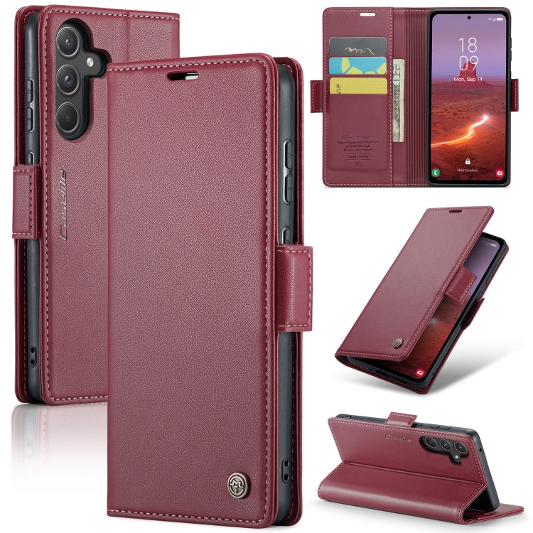 Samsung Galaxy A55 Case - Litchi Texture Leather, RFID Anti-Theft, Butterfly Buckle, Card Holder