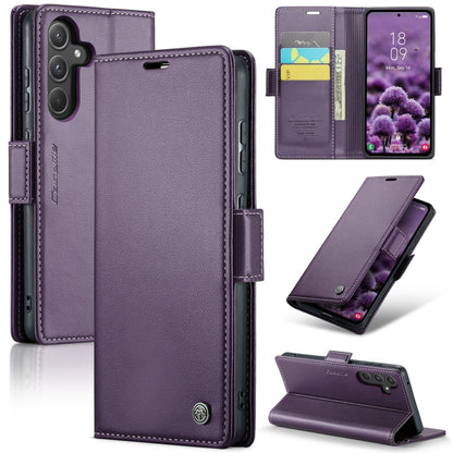 Samsung Galaxy A55 Case - Litchi Texture Leather, RFID Anti-Theft, Butterfly Buckle, Card Holder