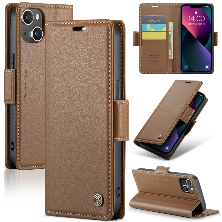 iPhone 14 Leather Case - Butterfly Buckle, RFID Anti-Theft, Card Slot, Litchi Texture