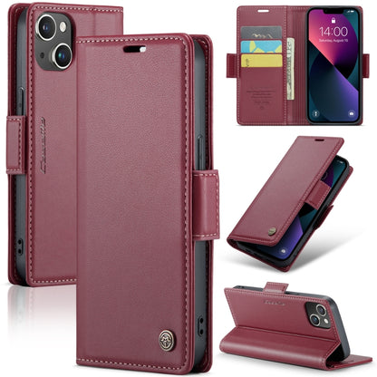 iPhone 14 Leather Case - Butterfly Buckle, RFID Anti-Theft, Card Slot, Litchi Texture