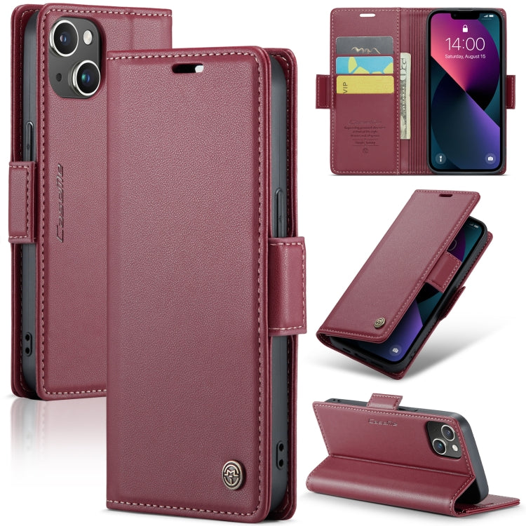 iPhone 14 Plus Leather Case - RFID, Butterfly Buckle, Card Slot, Litchi Texture