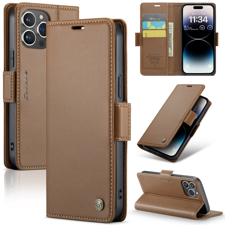 iPhone 14 Pro Leather Case - RFID, Butterfly Buckle, Card Slot, Litchi Texture