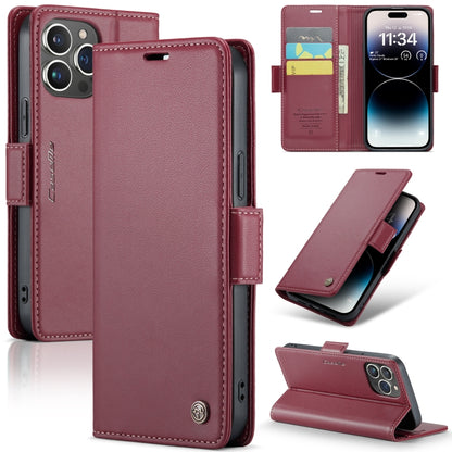 iPhone 14 Pro Leather Case - RFID, Butterfly Buckle, Card Slot, Litchi Texture