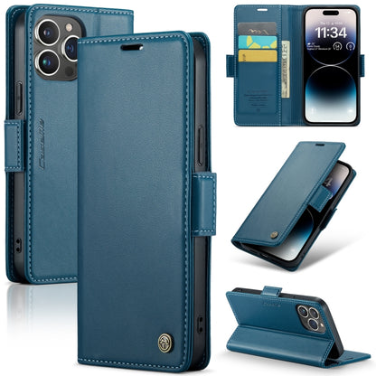 iPhone 14 Pro Leather Case - RFID, Butterfly Buckle, Card Slot, Litchi Texture