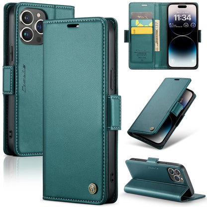 iPhone 14 Pro Leather Case - RFID, Butterfly Buckle, Card Slot, Litchi Texture