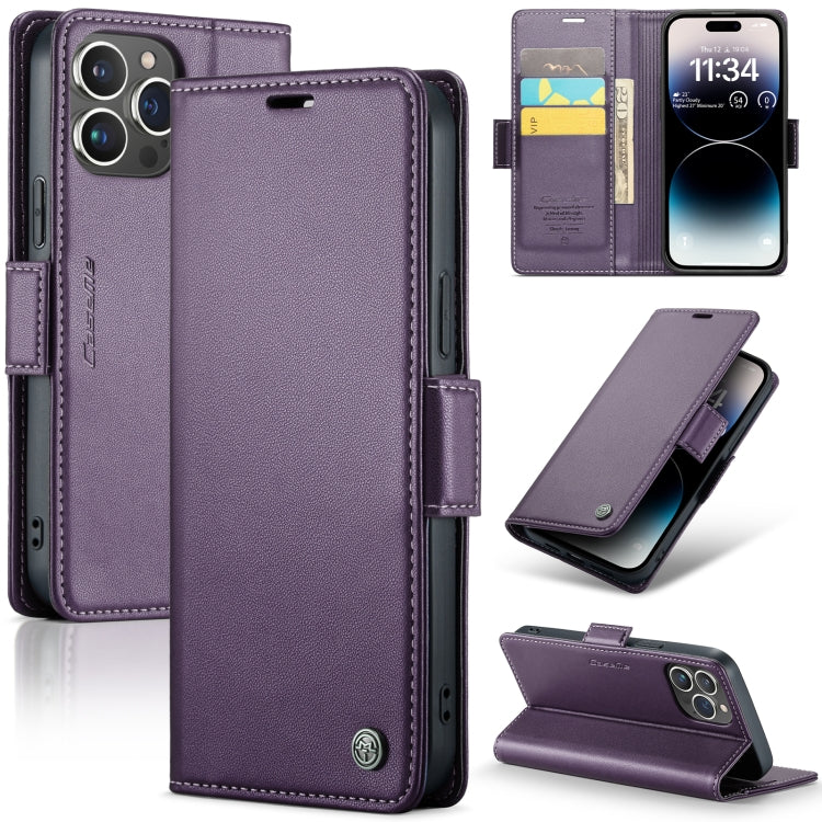 iPhone 14 Pro Leather Case - RFID, Butterfly Buckle, Card Slot, Litchi Texture