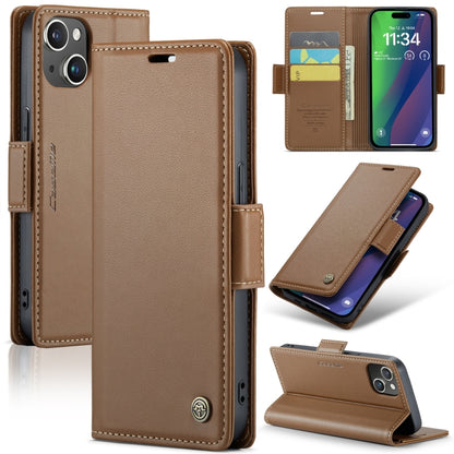 iPhone 15 Plus Case - RFID, Butterfly Buckle, Card Slot, Litchi Leather