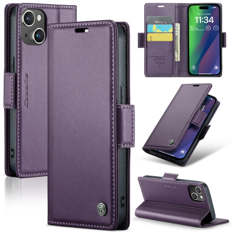 iPhone 15 Plus Case - RFID, Butterfly Buckle, Card Slot, Litchi Leather