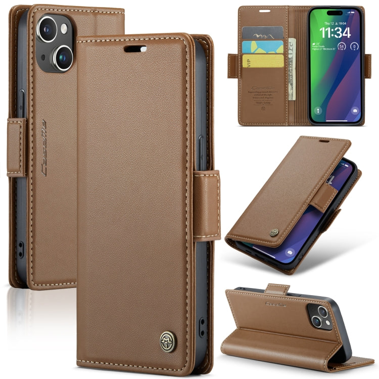 iPhone 15 Leather Case - RFID Anti-Theft, Butterfly Buckle, Card Slot, Litchi Texture