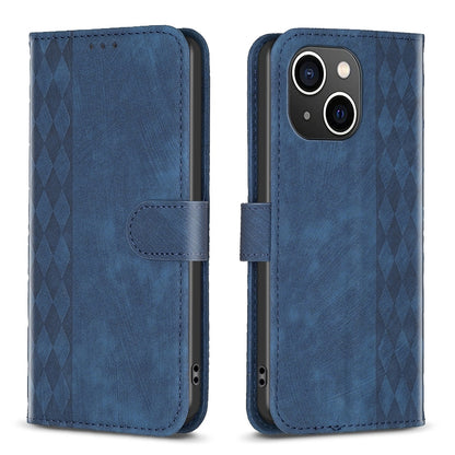 iPhone 14 Case - Embossed Plaid Leather Wallet Cover with Card Slots, Kickstand, and 360 degree Protection