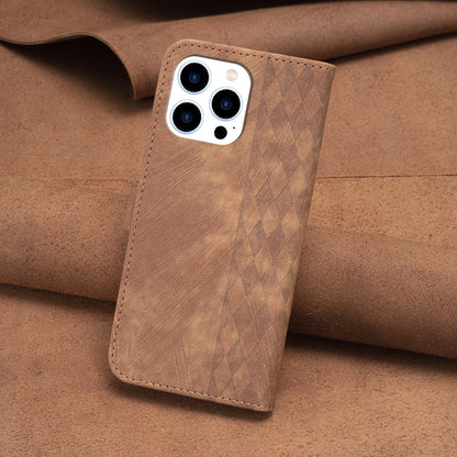 iPhone 14 Pro Case - Embossed Plaid Leather Wallet Cover with Card Slots, Kickstand, and 360 degree Protection