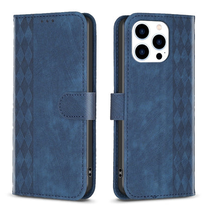 iPhone 14 Pro Max Case - Embossed Plaid Leather Wallet Cover with Card Slots, Kickstand, and 360 degree Protection