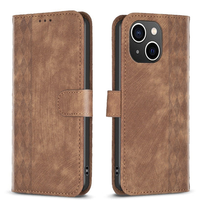 iPhone 13 Case - Embossed Plaid Leather Wallet Cover with Card Slots, Kickstand, and 360 degree Protection