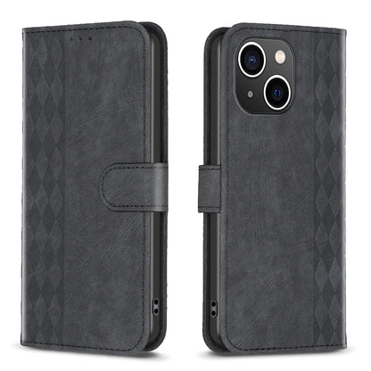 iPhone 13 Case - Embossed Plaid Leather Wallet Cover with Card Slots, Kickstand, and 360 degree Protection