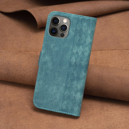 iPhone 12 Pro Case - Embossed Plaid Leather Wallet Cover with Card Slots, Kickstand, and 360 degree Protection