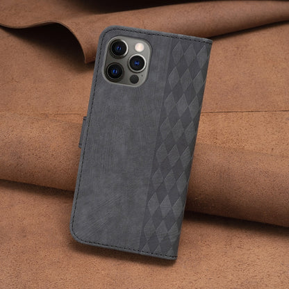 iPhone 12 Pro Case - Embossed Plaid Leather Wallet Cover with Card Slots, Kickstand, and 360 degree Protection