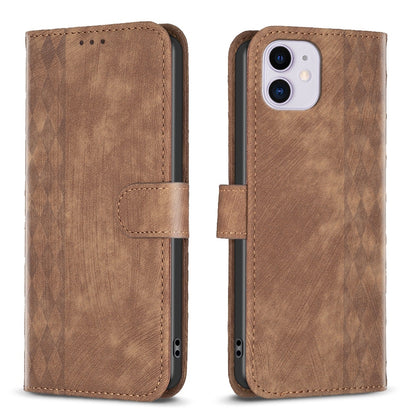 iPhone 11 Case - Embossed Plaid Leather Wallet Cover with Card Slots, Kickstand, and 360 degree Protection