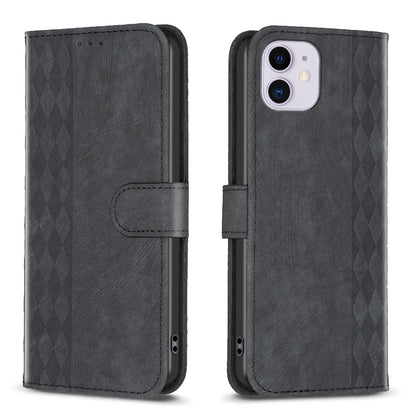 iPhone 11 Case - Embossed Plaid Leather Wallet Cover with Card Slots, Kickstand, and 360 degree Protection