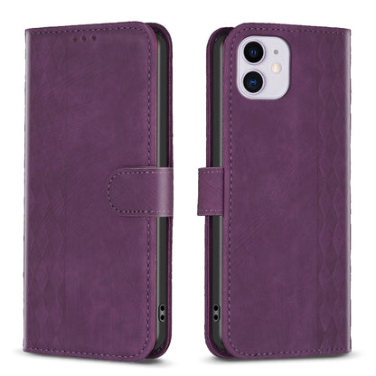 iPhone 11 Case - Embossed Plaid Leather Wallet Cover with Card Slots, Kickstand, and 360 degree Protection