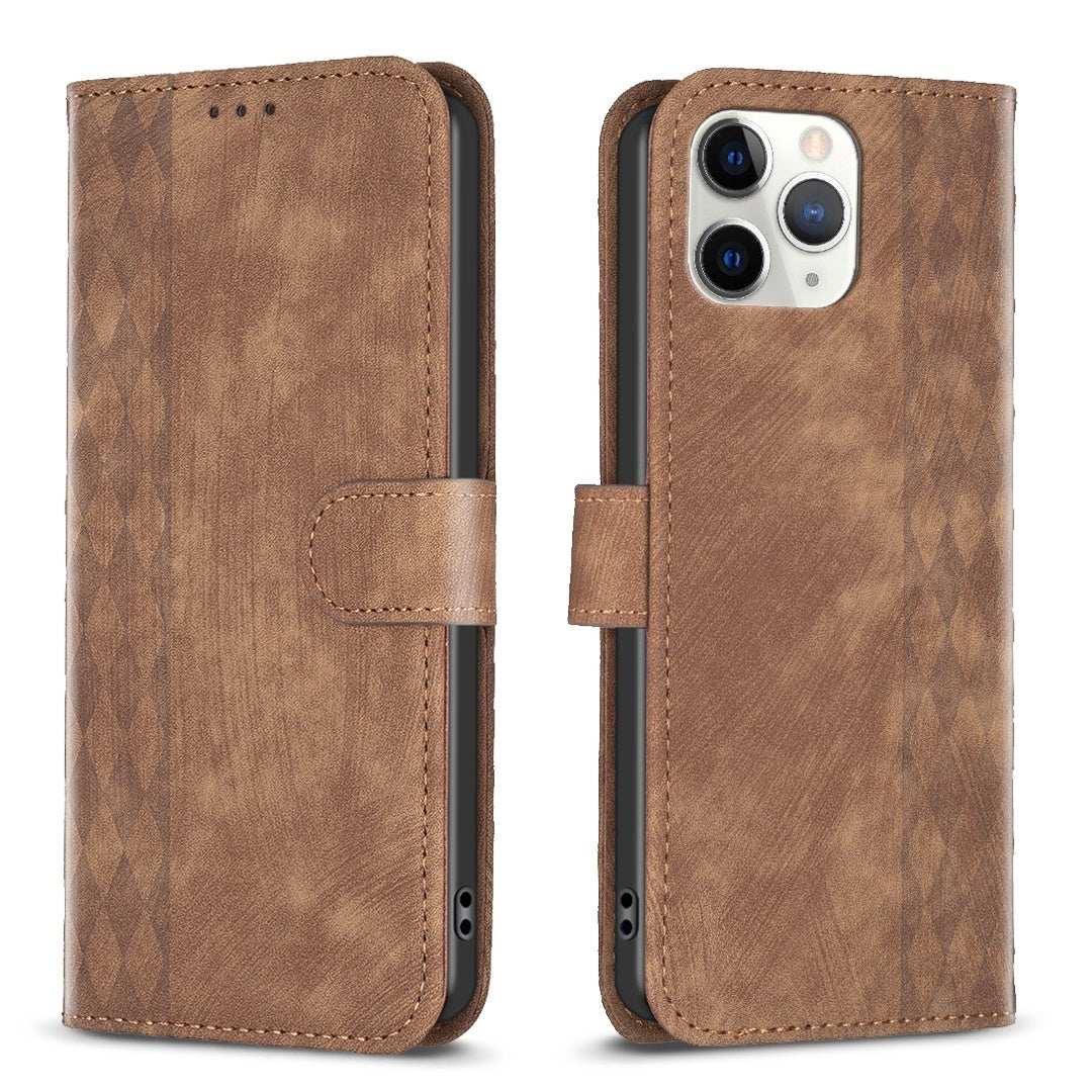 iPhone 11 Pro Case - Embossed Plaid Leather Wallet Cover with Card Slots, Kickstand, and 360 degree Protection