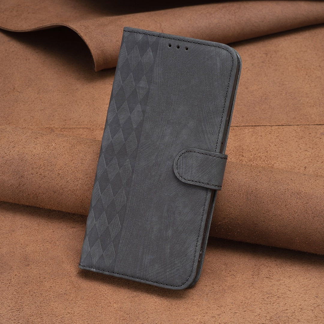 iPhone 11 Pro Case - Embossed Plaid Leather Wallet Cover with Card Slots, Kickstand, and 360 degree Protection