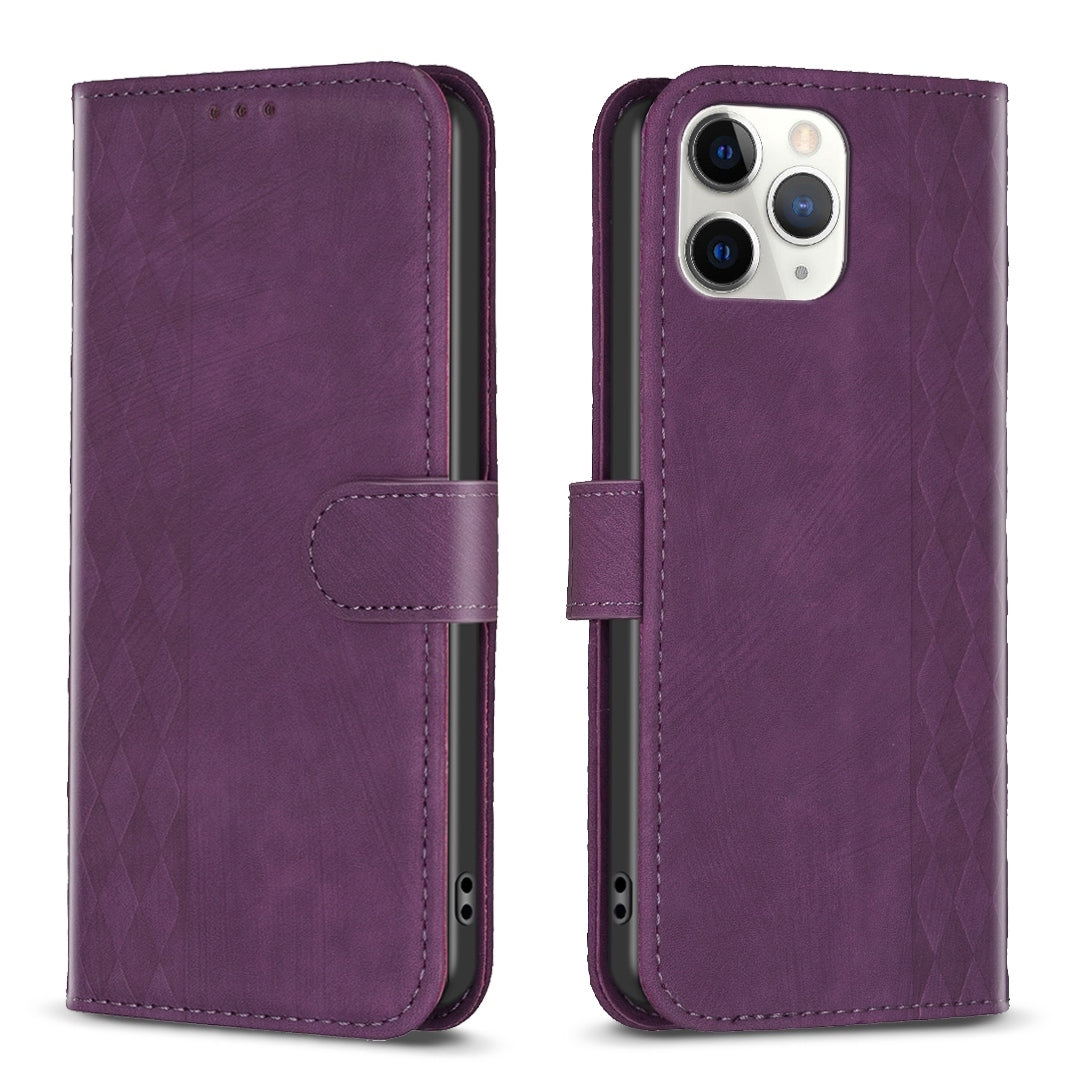 iPhone 11 Pro Case - Embossed Plaid Leather Wallet Cover with Card Slots, Kickstand, and 360 degree Protection