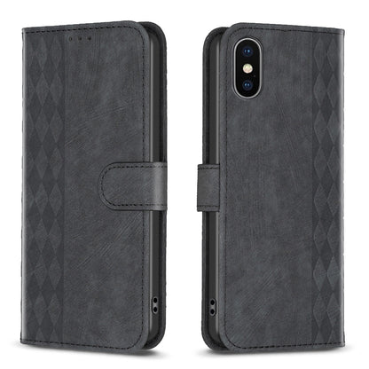 iPhone X Case - Embossed Plaid Leather Wallet Cover with Card Slots, Kickstand, and 360 degree Protection