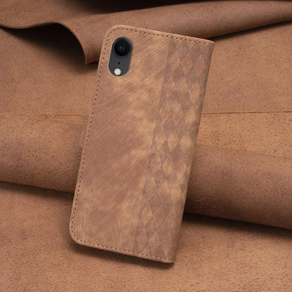iPhone XR Case - Embossed Plaid Leather Wallet Cover with Card Slots, Kickstand, and 360 degree Protection