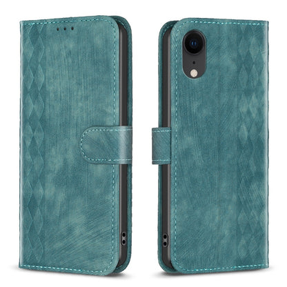 iPhone XR Case - Embossed Plaid Leather Wallet Cover with Card Slots, Kickstand, and 360 degree Protection