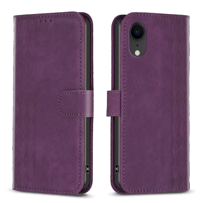 iPhone XR Case - Embossed Plaid Leather Wallet Cover with Card Slots, Kickstand, and 360 degree Protection