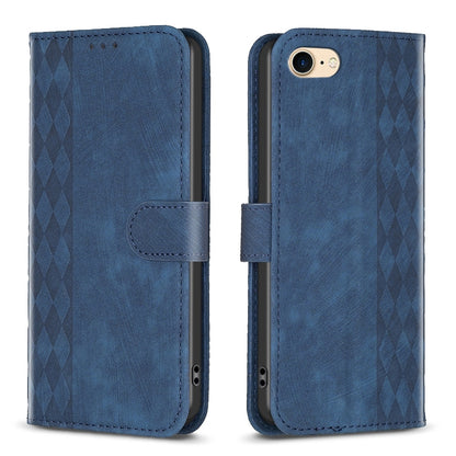iPhone SE 2022 Case - Embossed Plaid Leather Wallet Cover with Card Slots, Kickstand, and 360 degree Protection
