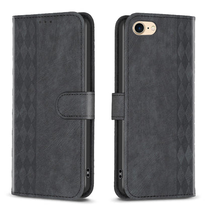 iPhone SE 2022 Case - Embossed Plaid Leather Wallet Cover with Card Slots, Kickstand, and 360 degree Protection