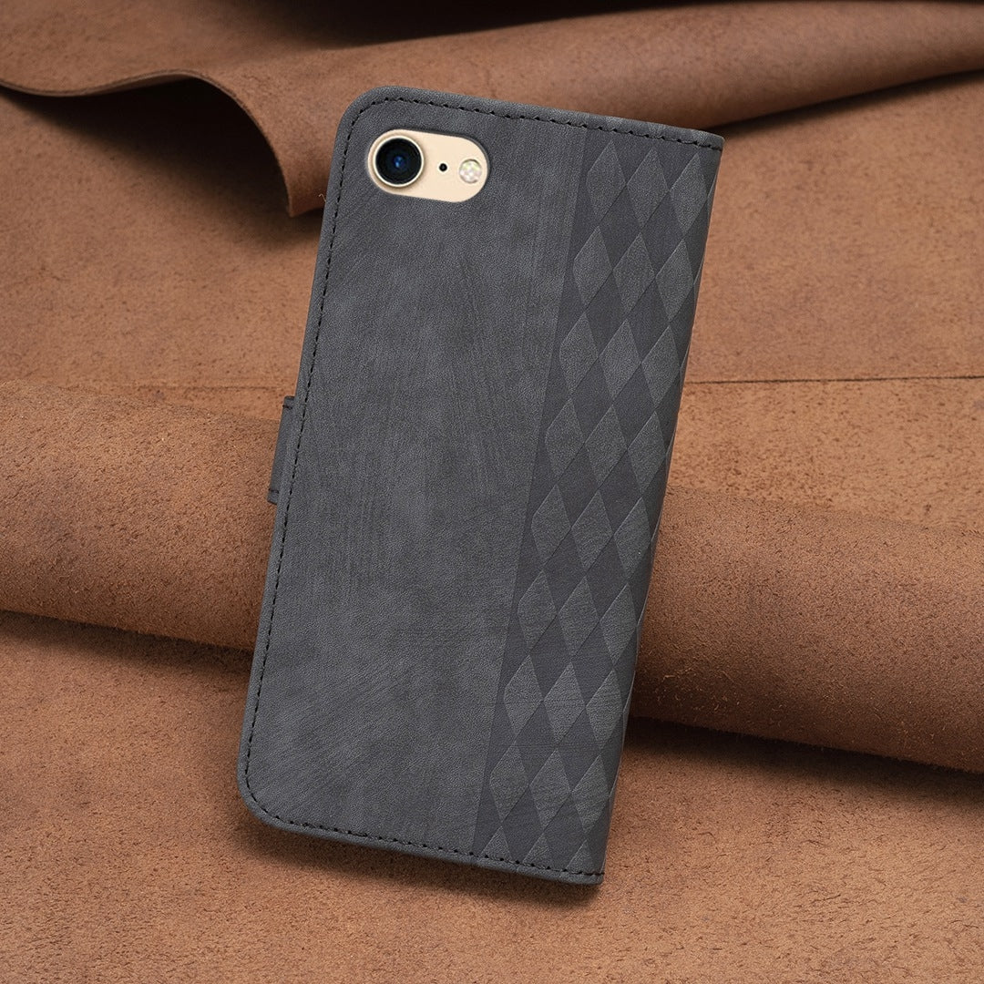 iPhone 8 Case - Embossed Plaid Leather Wallet Cover with Card Slots, Kickstand, and 360 degree Protection