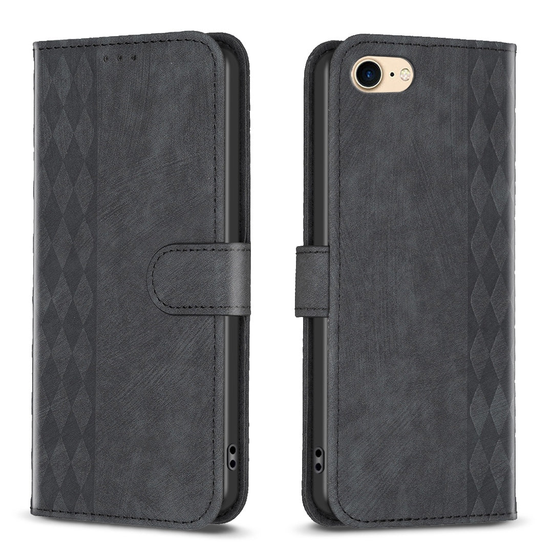 iPhone 8 Case - Embossed Plaid Leather Wallet Cover with Card Slots, Kickstand, and 360 degree Protection