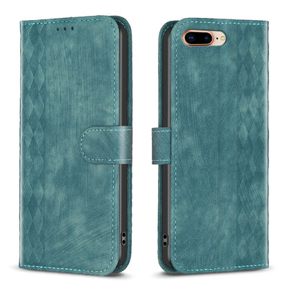 iPhone 7 Plus Case - Embossed Plaid Leather Wallet Cover with Card Slots, Kickstand, and 360 degree Protection