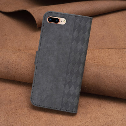 iPhone 7 Plus Case - Embossed Plaid Leather Wallet Cover with Card Slots, Kickstand, and 360 degree Protection